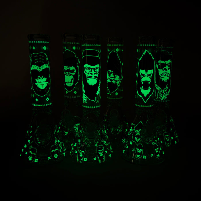 14" 7mm Gorilla Designs Glow In The Dark Beaker Bong In the Box