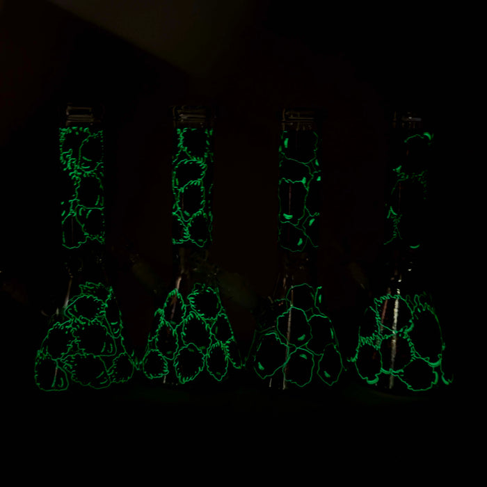 10" Furious Skull Design Glass Beaker Bong-Glow in the dark