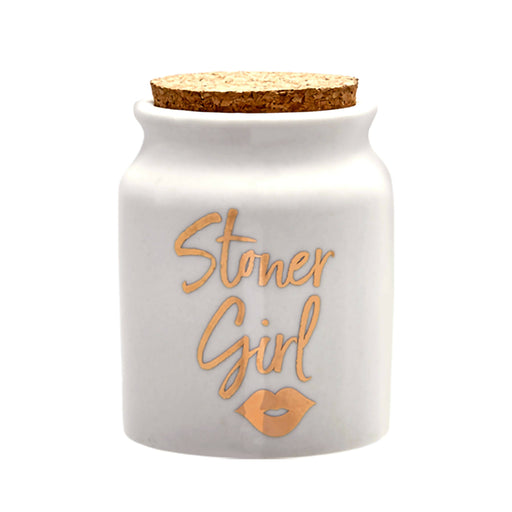 STONER GIRL STASH JAR - WHITE WITH GOLD LETTERS | Jupiter Grass