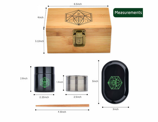 Vintage Stash Box Bundle - Ancient Symbol Design - Grinder - Rolling Tray - Airtight & UV Protecting Glass Jar - Accessory Gift Kit - Secure Storage Box - Lock & Key - Leaf-Way Brand Accessories | Jupiter Grass