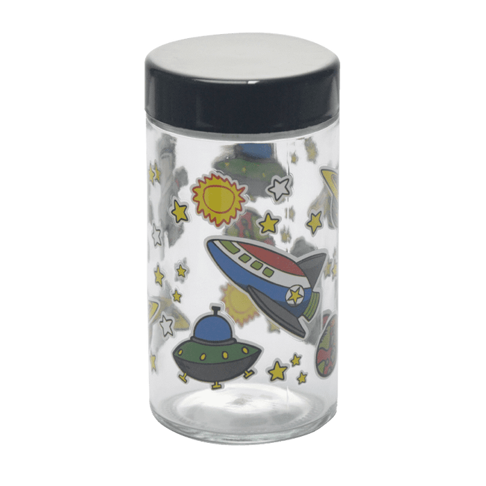 180ml Glass Storage Jar with Sticker Design – Compact & Stylish [SMKZ-145] | Jupiter Grass