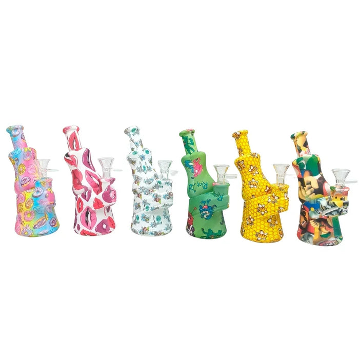 7" Printed Silicone Beaker Bong with Glass Bowl