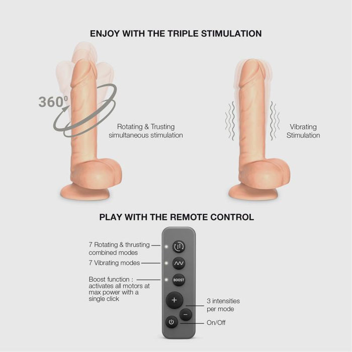 ROTATING & VIBRATING REALISTIC DILDO - L - VANILLA