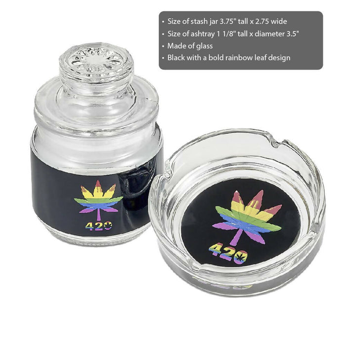 ASHTRAY AND STASH JAR SET - RAINBOW LEAF DESIGN | Jupiter Grass