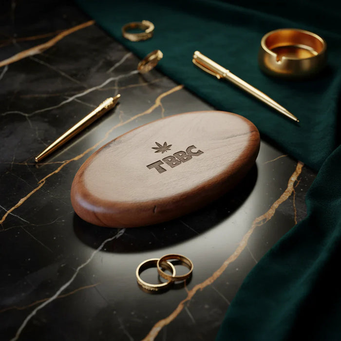 TBBC | Natural Hardwood oval Rolling Tray | Jupiter Grass