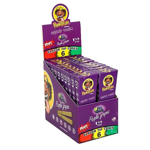 Honeypuff | 1 1/4 Size Fruit flavor tip 6pk Hemp cones Box of 20 | Jupiter Grass