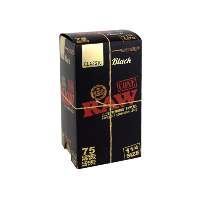 RAW | Black 1¼ Pre-Rolled Cones – 75 Pack | Jupiter Grass