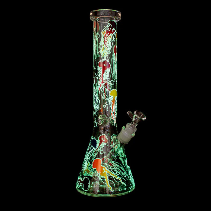 Red Eye Glass® | 15" 7mm Glow in the Dark Jellyfish Water Pipe [REG155] | Jupiter Grass