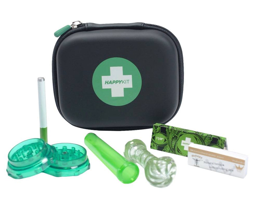 Happy Kit Deluxe W/ Glass Pipe, Acrylic Grinder, Herb Tube, Cig Bat, 1.25 Papers & Tips All In A Carrying Case | Jupiter Grass