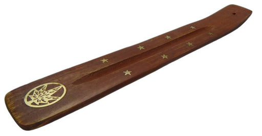 Wood Incense Burner W/ Brass Inlay - Leaf | Jupiter Grass