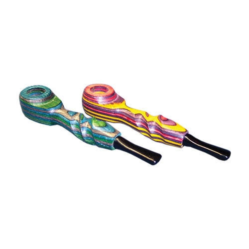 Wooden Pipe Witih Round Bowl And Carved Handle - Rainbow | Jupiter Grass
