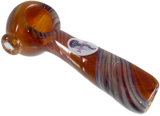 Spaced Out - 4" Swirl Amber & White Spoon W/ Flat Mouthpiece By Jellyfish Glass | Jupiter Grass