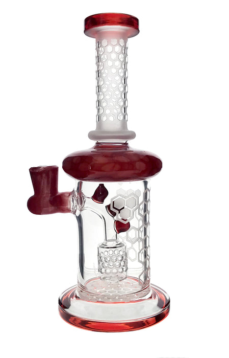 9" Honeycomb Etched Banger Hanger W/ Honeycomb Perc & Color Accents - Red | Jupiter Grass