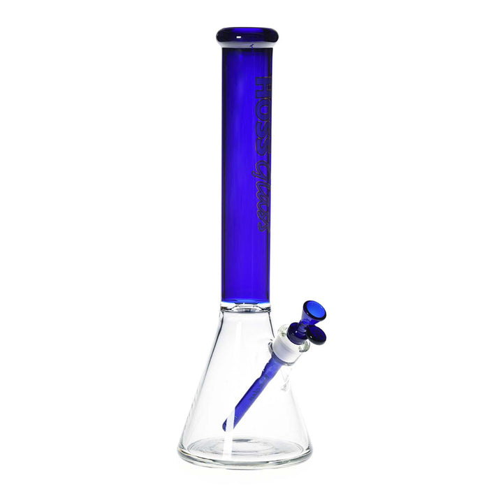 Beaker w/ Colored Neck, Carry Box, Extra Bowl & Banger by Hoss Glass - 18" 50mm - Blue | Jupiter Grass