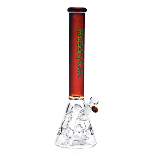 Hoss Glass 18" Beaker w/ Colored Neck, Double Hole Pyramid Perc, Carry Box, Extra Bowl & Banger - Amber | Jupiter Grass