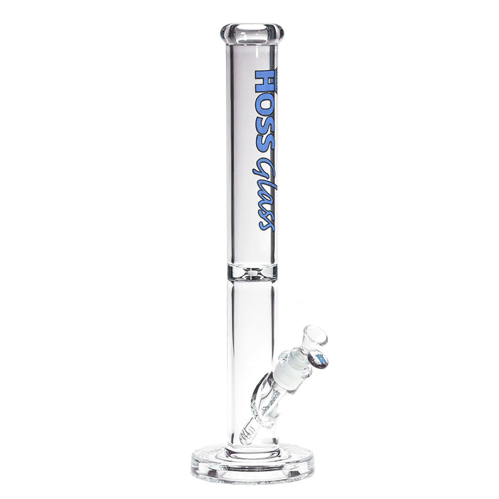 Straight Tube w/ Super Thick Embossed Base, Colored Logo & Carry Box by Hoss Glass - 18" 50mm - Blue | Jupiter Grass