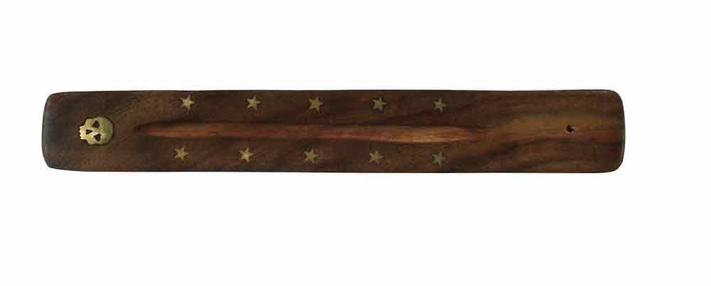 10" Wood Incense Burner W/ Skull Brass Inlay | Jupiter Grass