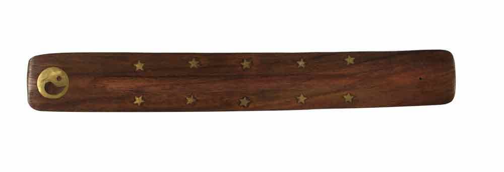 10" Wood Incense Burner W/ Yin Yang Brass Inlay | Jupiter Grass