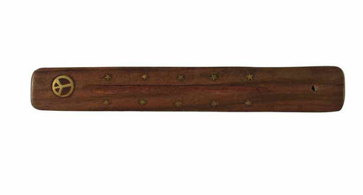 10" Wood Incense Burner w/ Peace Brass Inlay | Jupiter Grass
