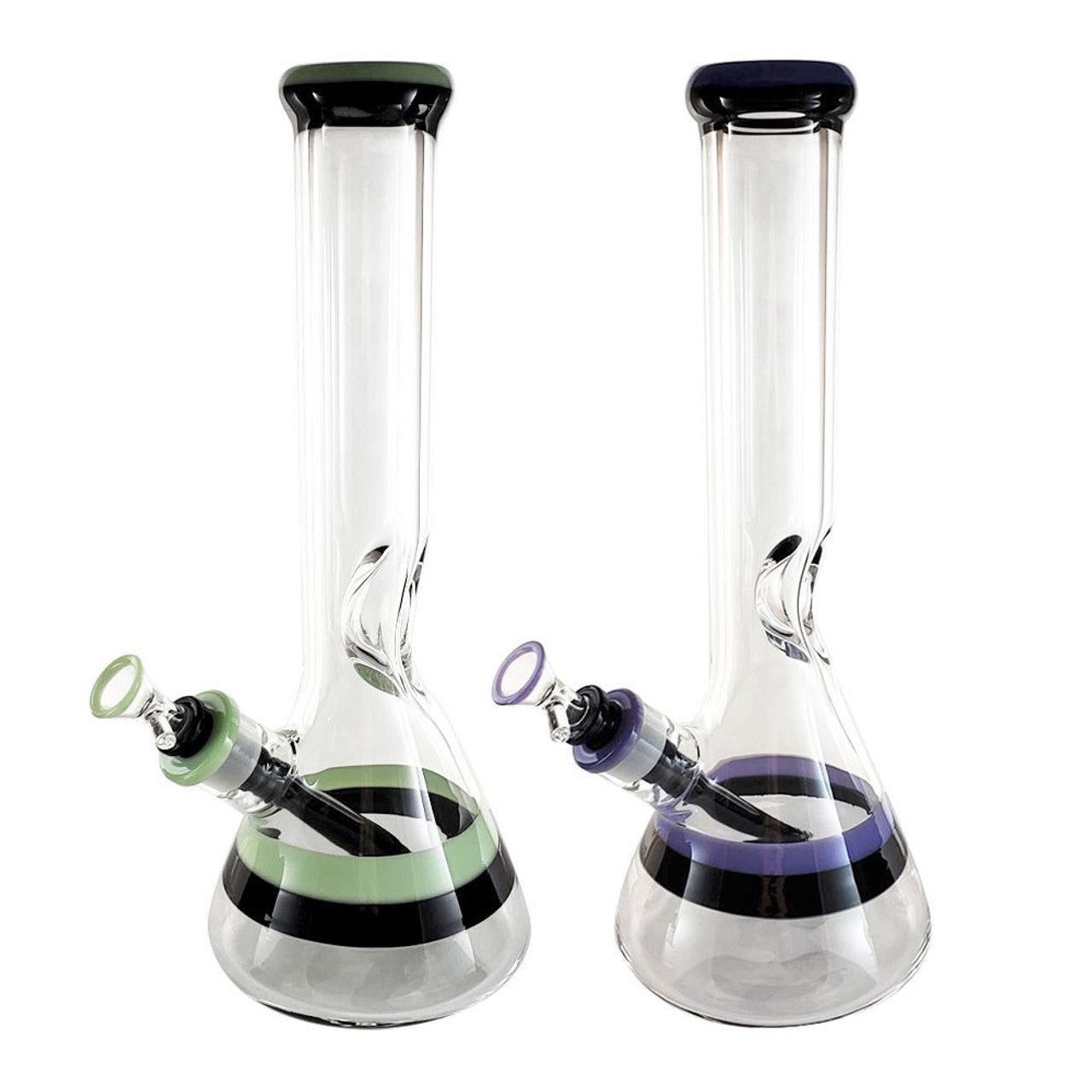 14" 7mm Beaker With Thick Joint, Ice Catcher & Color Accents, Assorted Colors | Jupiter Grass