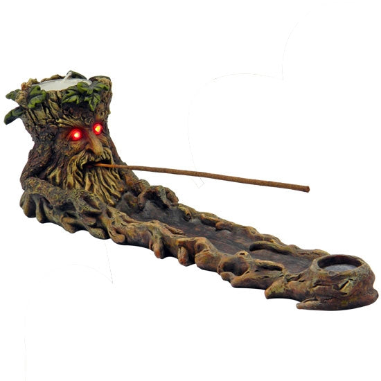 Green Man Tree Incense Burner W/ Motion Detector Led Lights In Eyes | Jupiter Grass
