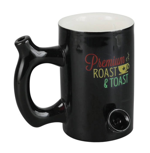 Premium Roast & Toast Ceramic Mug W/ Pipe - Black W/ Rasta Script | Jupiter Grass