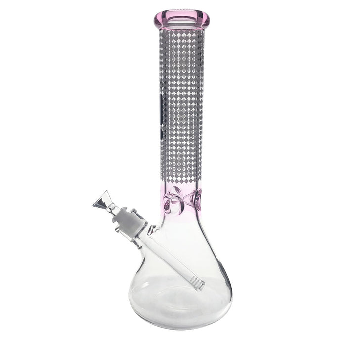 14" 7MM FROSTED BEAKER W/ TEXTURED NECK & ICE PINCH - PINK | Jupiter Grass