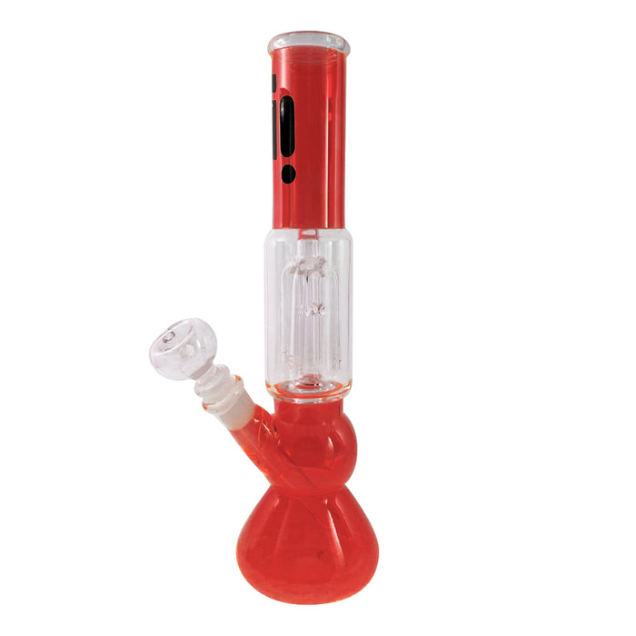 12" DOUBLE BUBBLE BASE W/ TREE PERK RED BY INFYNITI GLASS | Jupiter Grass