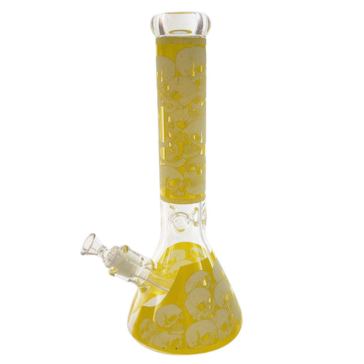 Infyniti 14" Beaker w/ Ice Pinch & Glow-in-the-Dark Skull Print - Yellow | Jupiter Grass