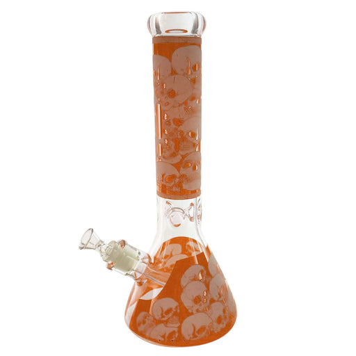 Infyniti 14" Beaker w/ Ice Pinch & Glow-in-the-Dark Skull Print - Amber/Orange | Jupiter Grass