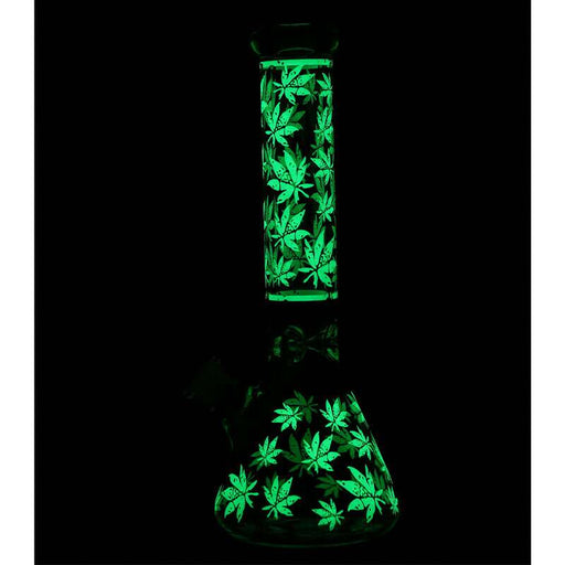 14" Leaf Pattern Glow In the Dark 7mm Bong | Jupiter Grass