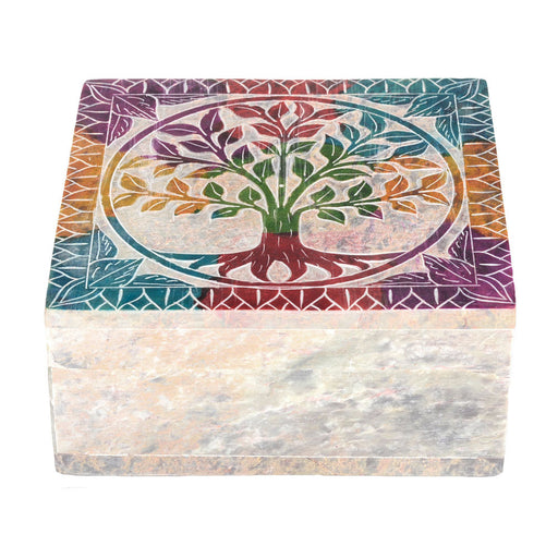 4" X 4" Stone Box W/ Colored Lid - Tree of Life | Jupiter Grass