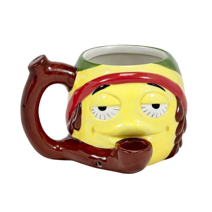 Premium Roast & Toast Ceramic Mug W/ Pipe - Rasta Stoner Emoji | Jupiter Grass