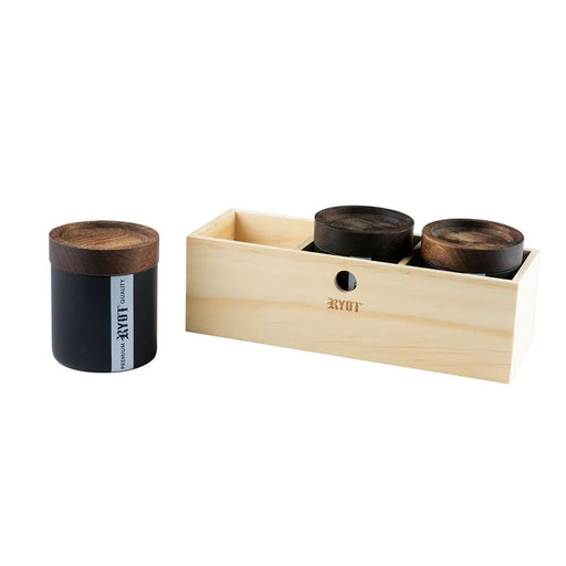 Ryot Jar Box W/ 3 Black Jars And Walnut Tray Lid | Jupiter Grass