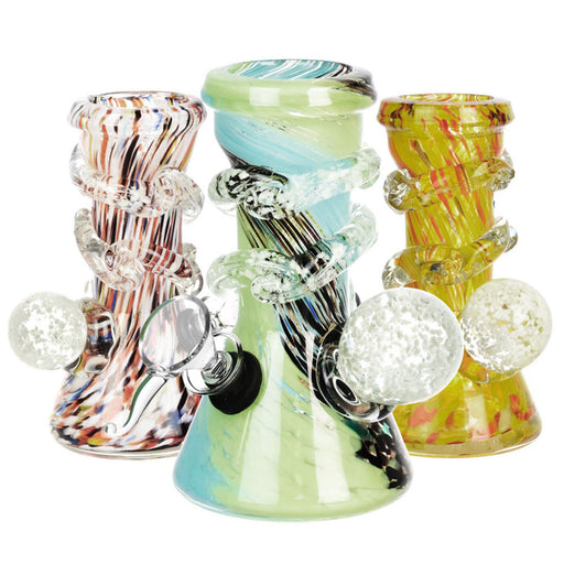 SOFT GLASS - 6" STUBBY BEAKER W/ GLOW-IN-THE-DARK MARBLE & WRAPPING, ASSORTED COLORS | Jupiter Grass