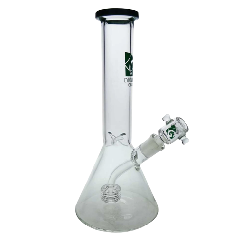 10" Beaker w/ Fixed Downstem, Showerhead Perk & Color Accent on Mouthpiece by Diamond Glass | Jupiter Grass
